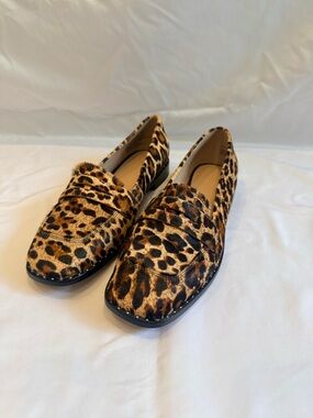 Something Navy Leopard-Print Faux-Hair Penny Loafers in Tan and Brown